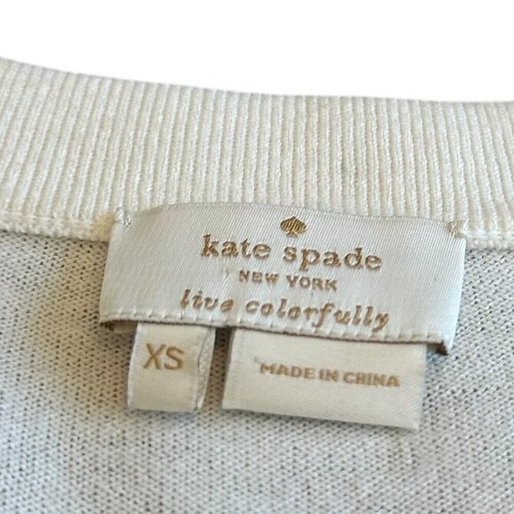 Kate Spade New York Cream Pullover Sweater Bow Trim Stretch Size XS Women's - Picture 3 of 10